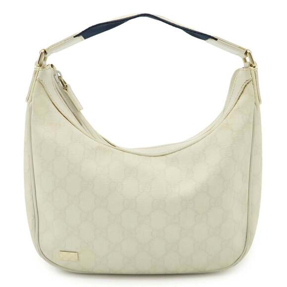 GUCCI GG Supreme Shoulder Bag Handbag PVC White Navy 263757